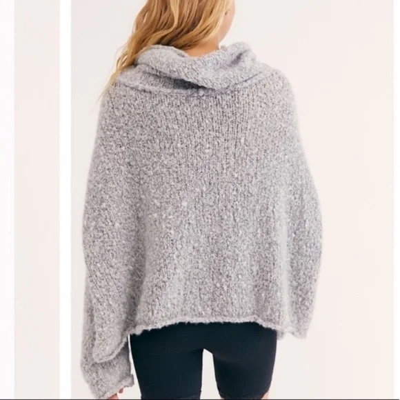 Free People BFF Knit Sweater Cowl Neck Boxy Oversized Pullover Grey Size XS - Picture 2 of 13